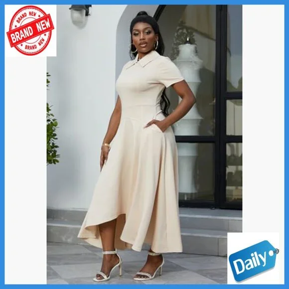 Short Sleeve A-Line Formal Party Dress with Back Zipper and Asymmetrical Hem - Picture 2 of 7